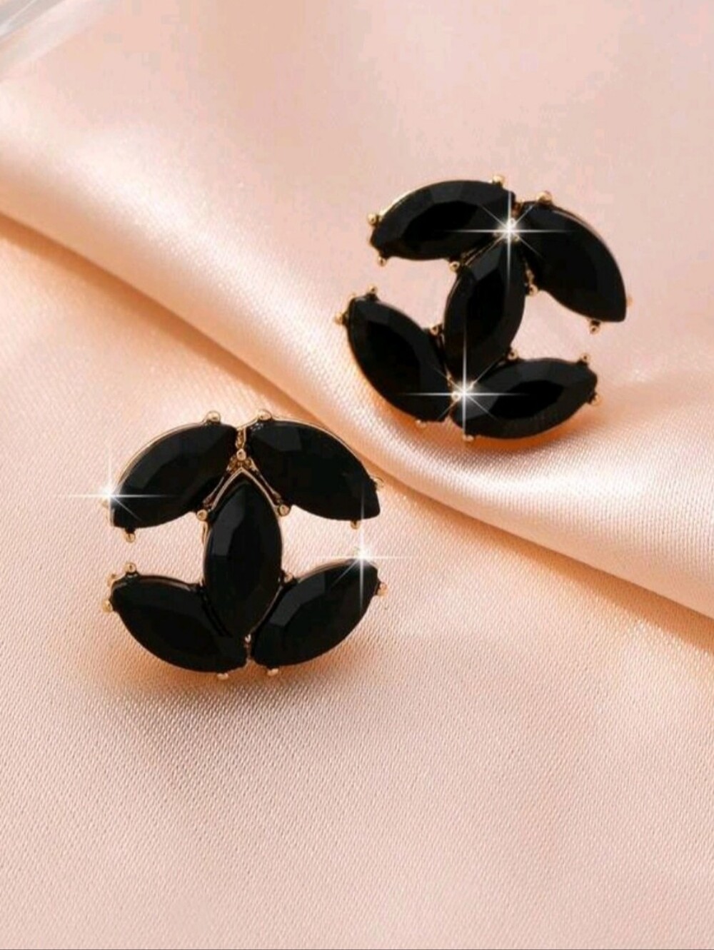 Fashion nspired Black Crystal Stud Earrings and Charm Bracelet Set - Picture 4 of 12